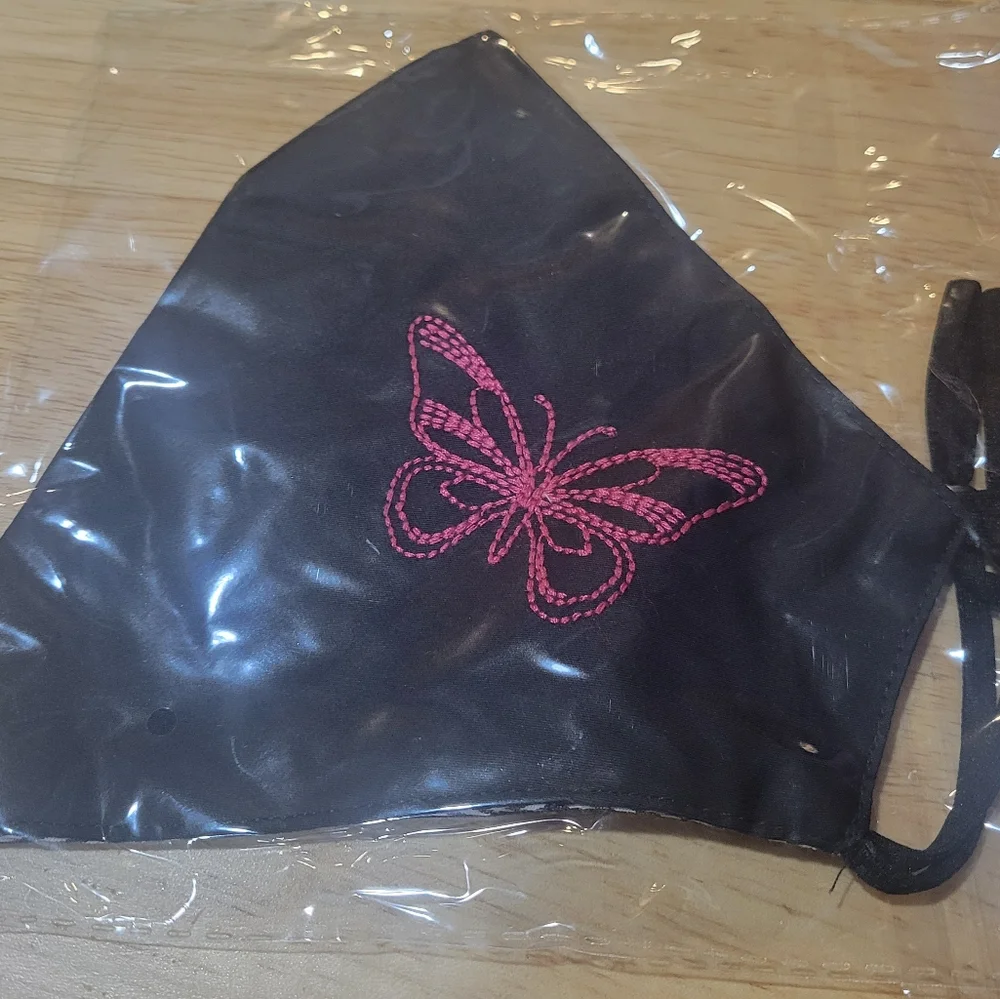 JOHNNY WAS‎ 5 Pack of Face Masks Black Cotton Embroidered